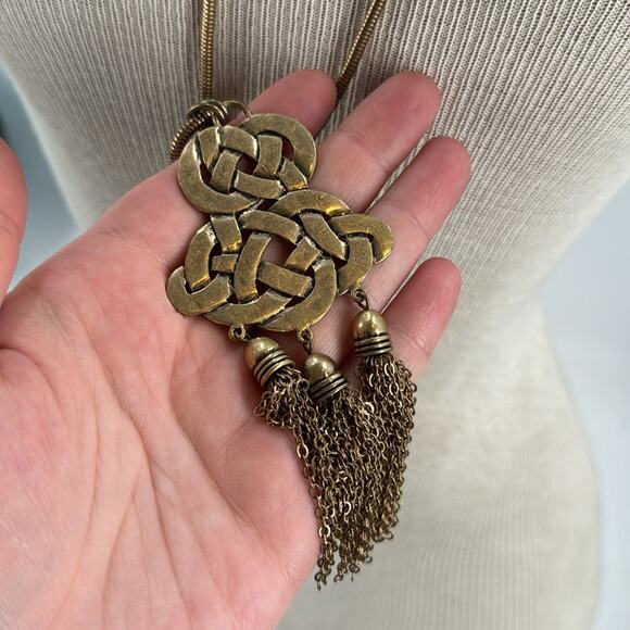 Chicos Celtic knot tassel pendant long necklace - Picture 3 of 5
